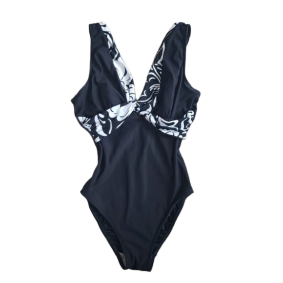 Vintage Inches Away Contrast Print One Piece Swimsuit - Picture 2 of 16